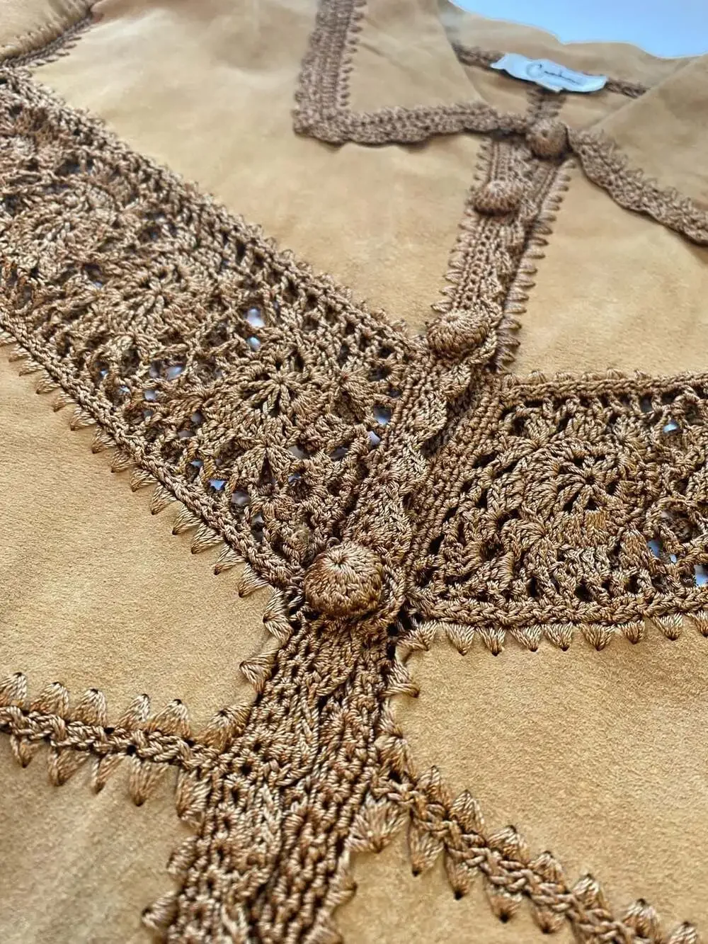 Carducci Vintage Suede Patchwork Jacket with Crochet Lace Trim Size L